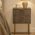 thumbnail image 5 of Nightstand,Mid-Century Modern Bedside Table with Storage Drawer and Open Wood Shelf,Small Gold Frame Side Table for Bedroom,Living Room,, 5 of 9