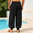 thumbnail image 4 of Mens Harem Pants Casual Elastic Waist Drawstring Baggy Hippie Trousers Linen Boho Yoga Beach Pants L, 4 of 7