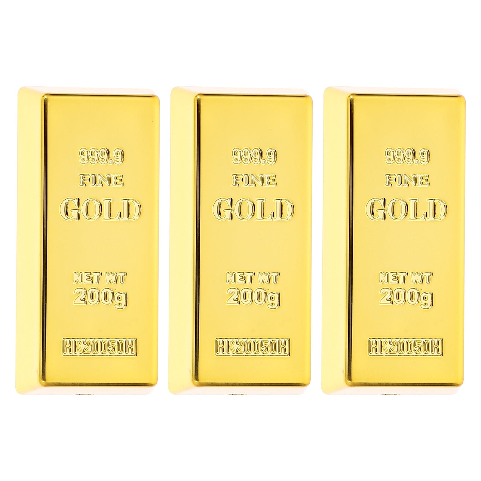 3pcs Plastic Gold Bar Simulation Props Party Activity Props (6x2.8x1