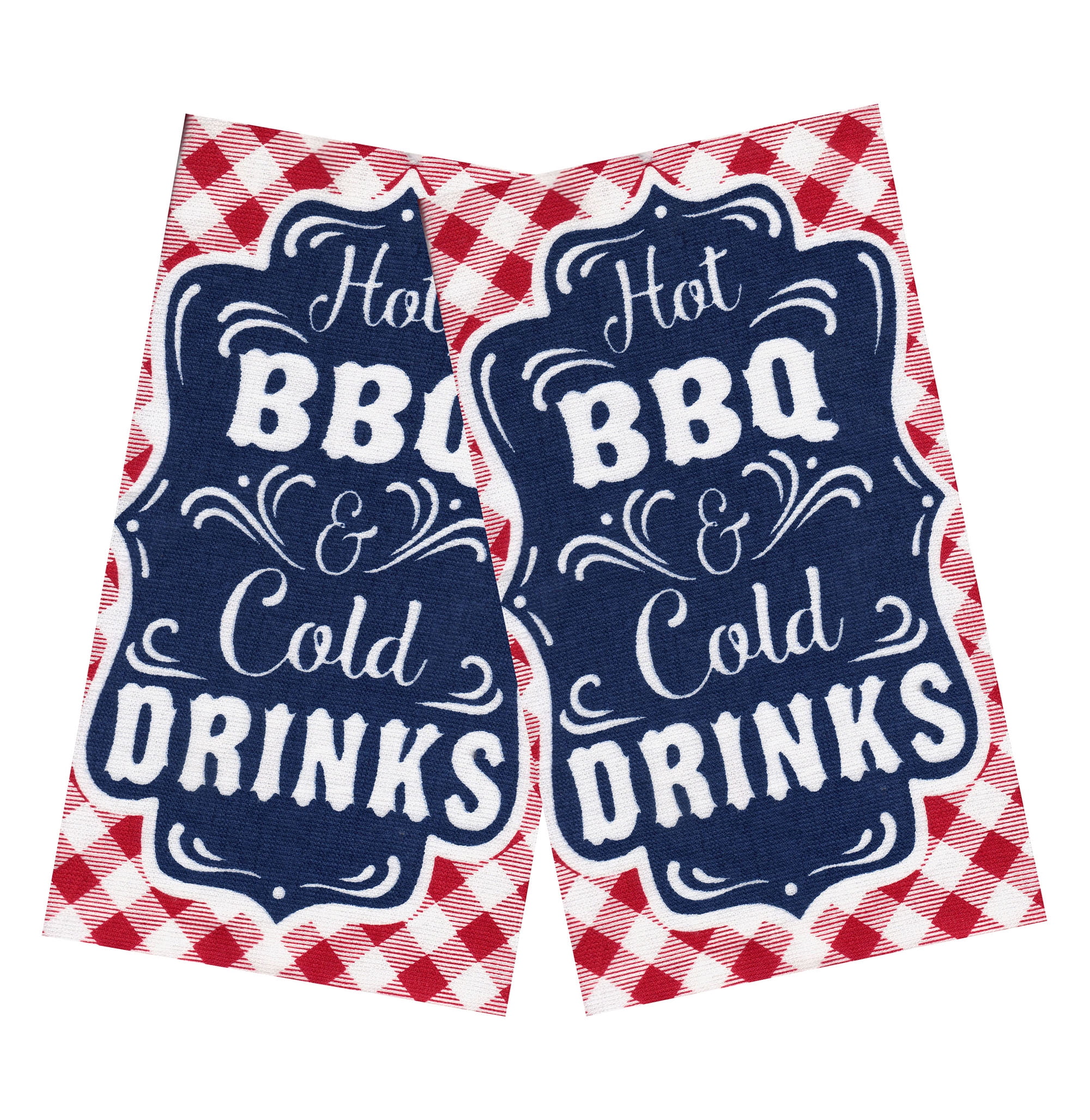 Hot BBQ Gingham Printed Dual Kitchen Towel Set, 2 Piece,  Red White Blue, 16 x 26 inch