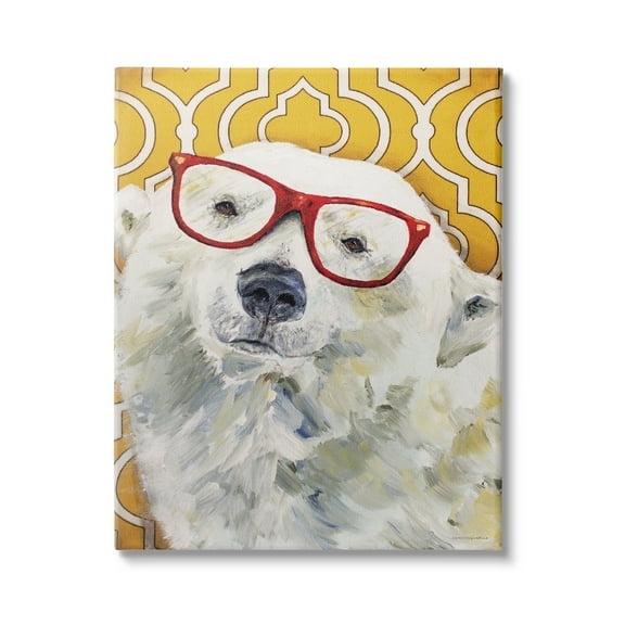 Stupell Industries Polar Bear Red Glasses Bold Yellow Geometric Pattern, 16 x 20, Design by Kamdon Kreations