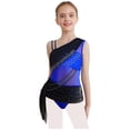 thumbnail image 1 of dPois Combinaison Asymétrique pour Filles Justaucorps de Danse Ballet Rythmique Froncé Patinage Bleu 16, 1 of 7