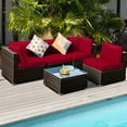 thumbnail image 4 of Gymax 5PCS Rattan Patio Conversation Set Sofa Furniture Set w/ Red Cushions, 4 of 10