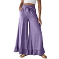 thumbnail image 2 of Womens Wide Leg Pants Drawstring Elastic High Waisted Ruffle Hem Palazzo Pant Flowy Comfy Casual Baggy Trousers 2026, S, 2 of 8