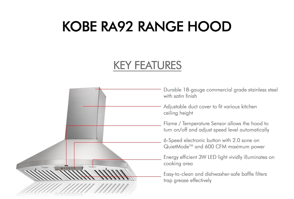 KOBE RA92 Series 30-Inch Hands-Free Fully Auto Wall Mount Range Hood in Stainless Steel