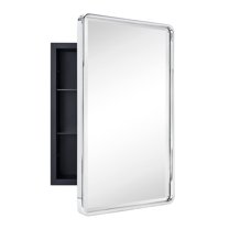 TEHOME Farmhouse 16 in. W x 24 in. H Small Recessed Metal Rectangular Bathroom Medicine Cabinets with Mirror in Polished Nickel