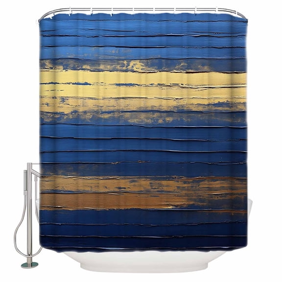 Navy Blue Yellow Bathroom Shower Curtains with 12 Hooks Polyester Waterproof Shower Curtain for Stalls and Bathtubs Modern Abstract Striped Art Decorative Bathroom Privacy Curtain 72x72 Inches