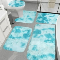 Xecvkr 5-Piece Bath Mat Set, Long Plush Absorbent Rugs for Bathroom, Non-Slip, Blue Light Blue, Machine Washable, Modern Decor