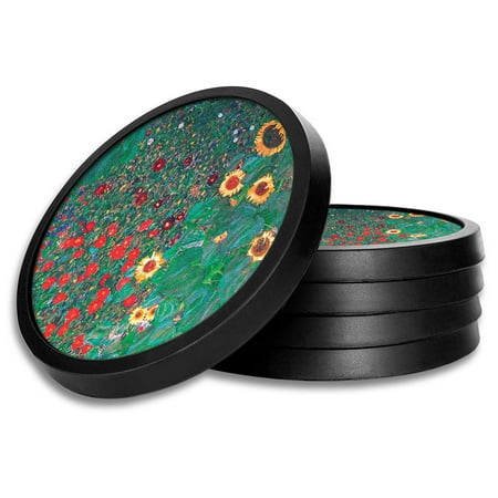 

Silicone Non-Slip Drink Coasters with Removable Printed Absorbent Felt Pad - Set of 4 - Klimt: Sunflowers