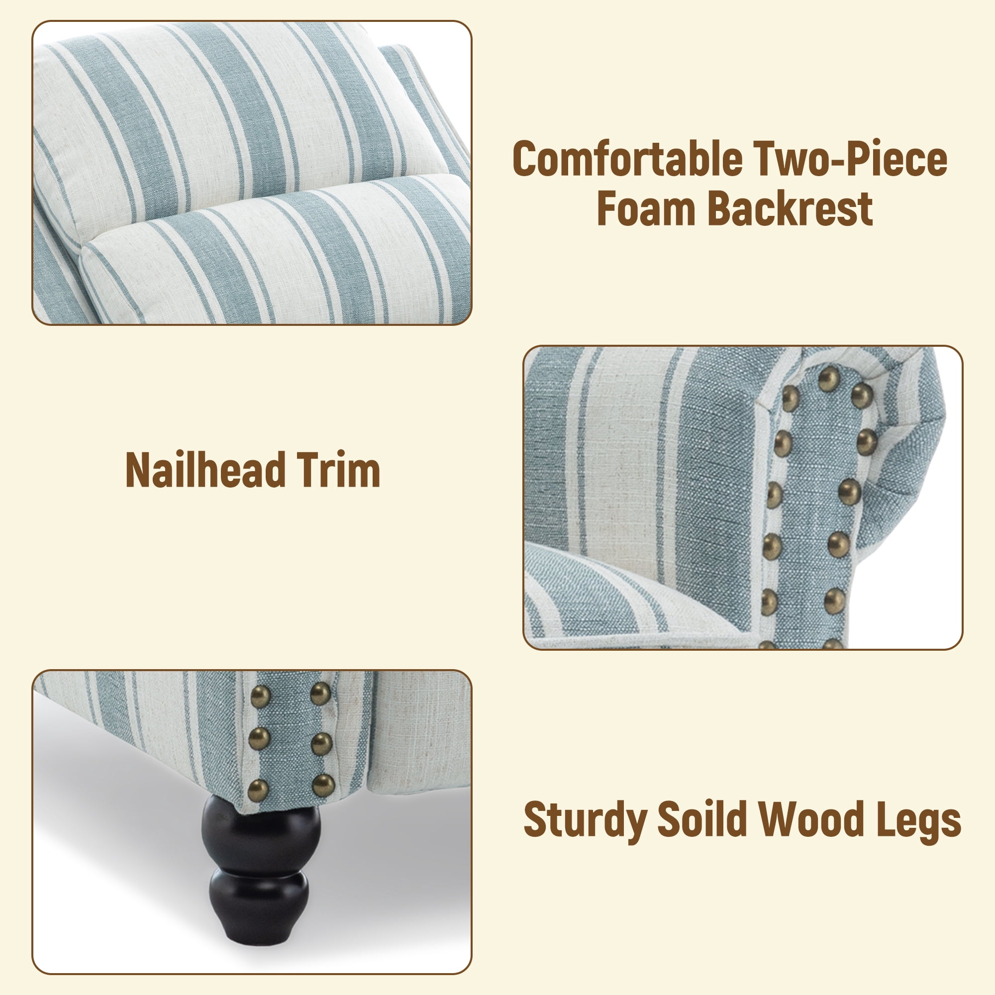 UIXE Stripe Pushback Recliner Chair Fabric Armchair Push Back Recliner Club Chairs Home Living Room, Stripe Blue