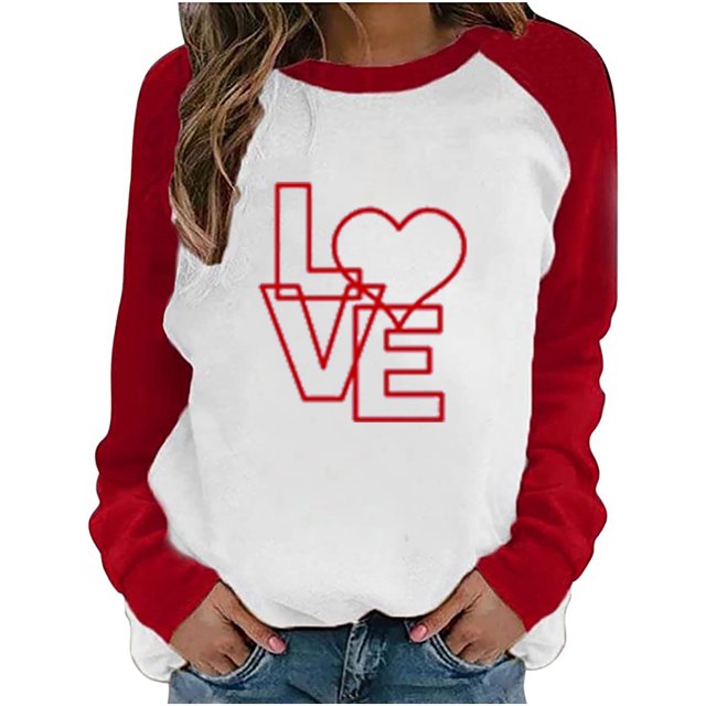 Camiseta de San Valentín para mujer, regalo para amantes, camiseta de manga larga, camiseta con costuras a juego de colores para mujer Fridja hkj647
