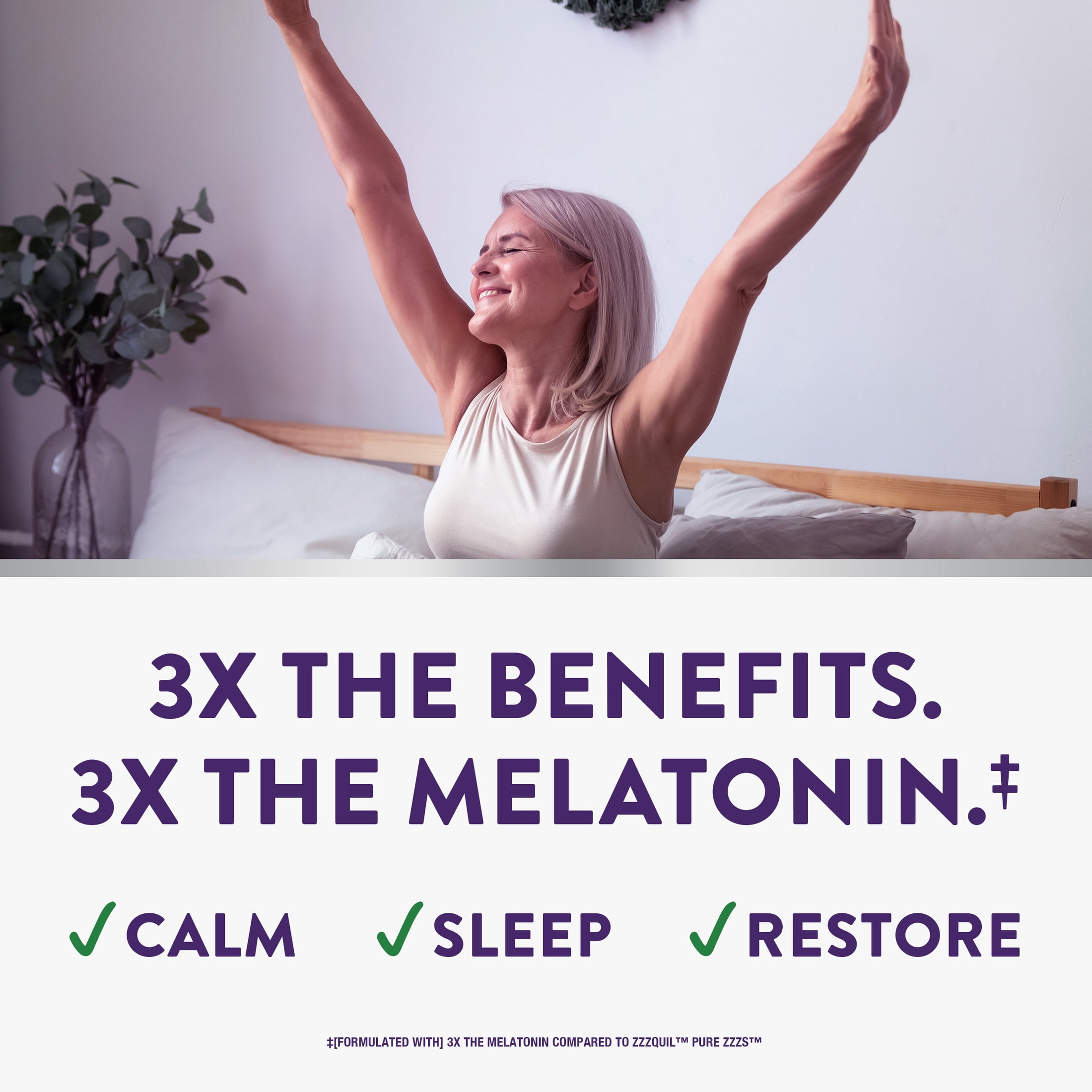 (3 pack) ZzzQuil PURE Zzzs Melatonin Triple Action with Ashwagandha, Melatonin 6mg, 30 Gummies