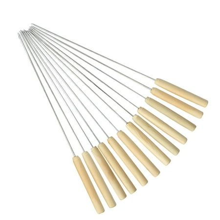 

12pcs Outdoor Barbeque BBQ Wooden Handle Stainless Steel Skewers Needles Forks
