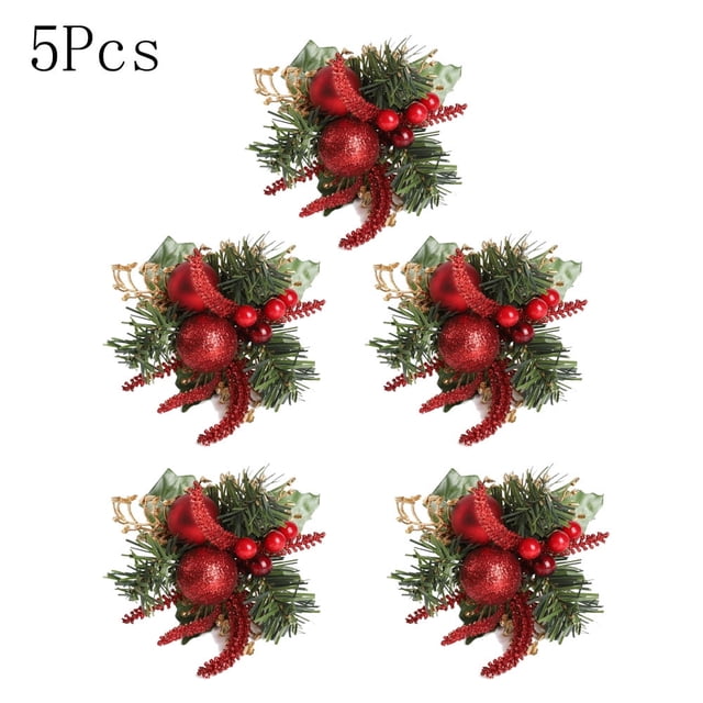 5 Pcs Pics de Baies Rouges Cure-Dents de Couronnes à Feuillage Persistant & Branches de Pin Artificielles pour Bricolages de Noël & Baies d'Hiver Vaporisateur Houx Fil Tige Cure-Dents Décorations des Fêtes Ornements Bricolage