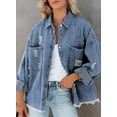 thumbnail image 2 of HOTAPEI Ripped Jean Jacket for Women 2023 Fashion Metal Buttoned Frayed Distressed Boyfriend Denim Jackets With Pocket, 2 of 6