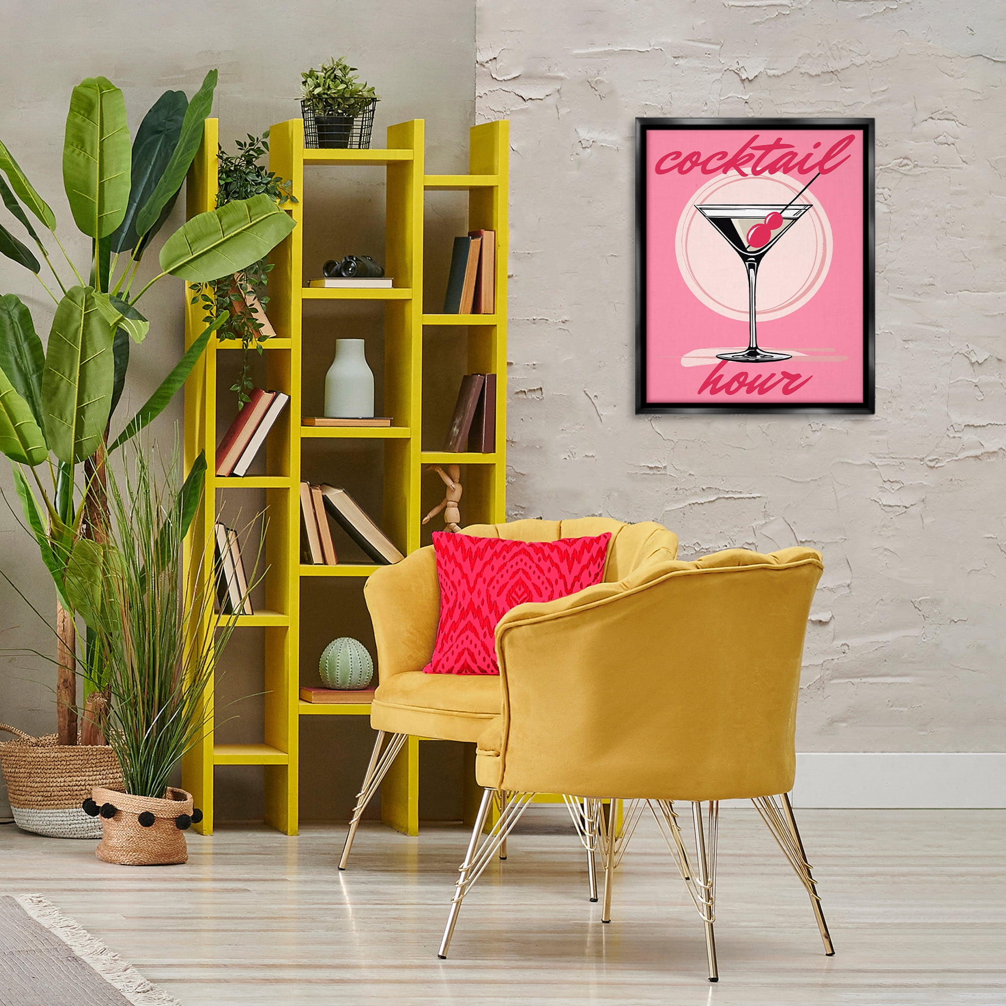 Stupell Industries Pink Cocktail Hour Food & Beverage Painting Black Floater Framed Canvas Art Print Wall Art, 17 x 21