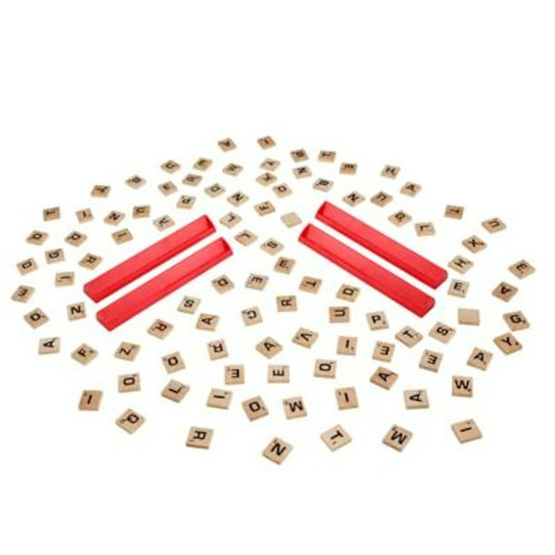 SCRABBLE Board Game Replacement Pieces 100 wood Letter Tiles and 4