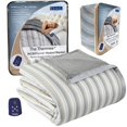thumbnail image 1 of Thermee Micro Flannel Heated Blanket with Sherpa Back, 10-Setting Electric Blanket - Twin Size, Programmable Heating Throw - City Stripe, 1 of 4
