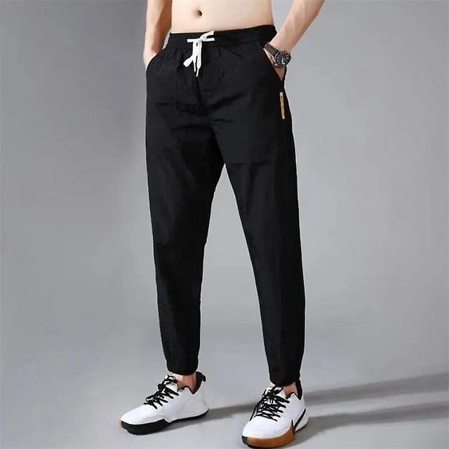 Pantalones de verano 2021 para hombre, pantalones deportivos informales para exteriores, pantalones largos ligeros y cómodos con cintura elástica de Color sólido para hombre P LingWen 8390612736605
