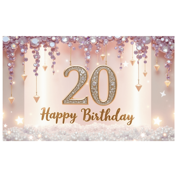 Yatrandify Sparkling Design Happy Birthday Banner Glittering Rose Gold Shimmer Celebration Backdrop for Birthday Party Anniversary Decor Celebration