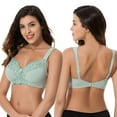 thumbnail image 2 of Curve Muse Plus Size Minimizer Unlined Wireless Bra with Lace Embroidery-3Pack-SAGE,NUDE,BLUSH-48C, 2 of 6