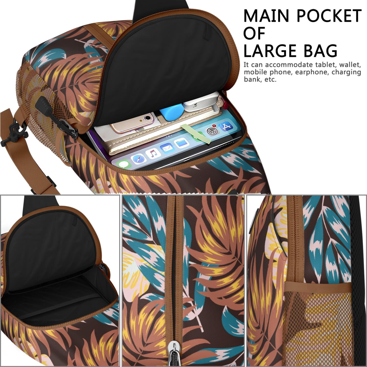 Dog and Nature Artwork Hiking Daypack – Breathable Back, Secure Compartments, Durable Build – Boho Animal Travel Chest Bag