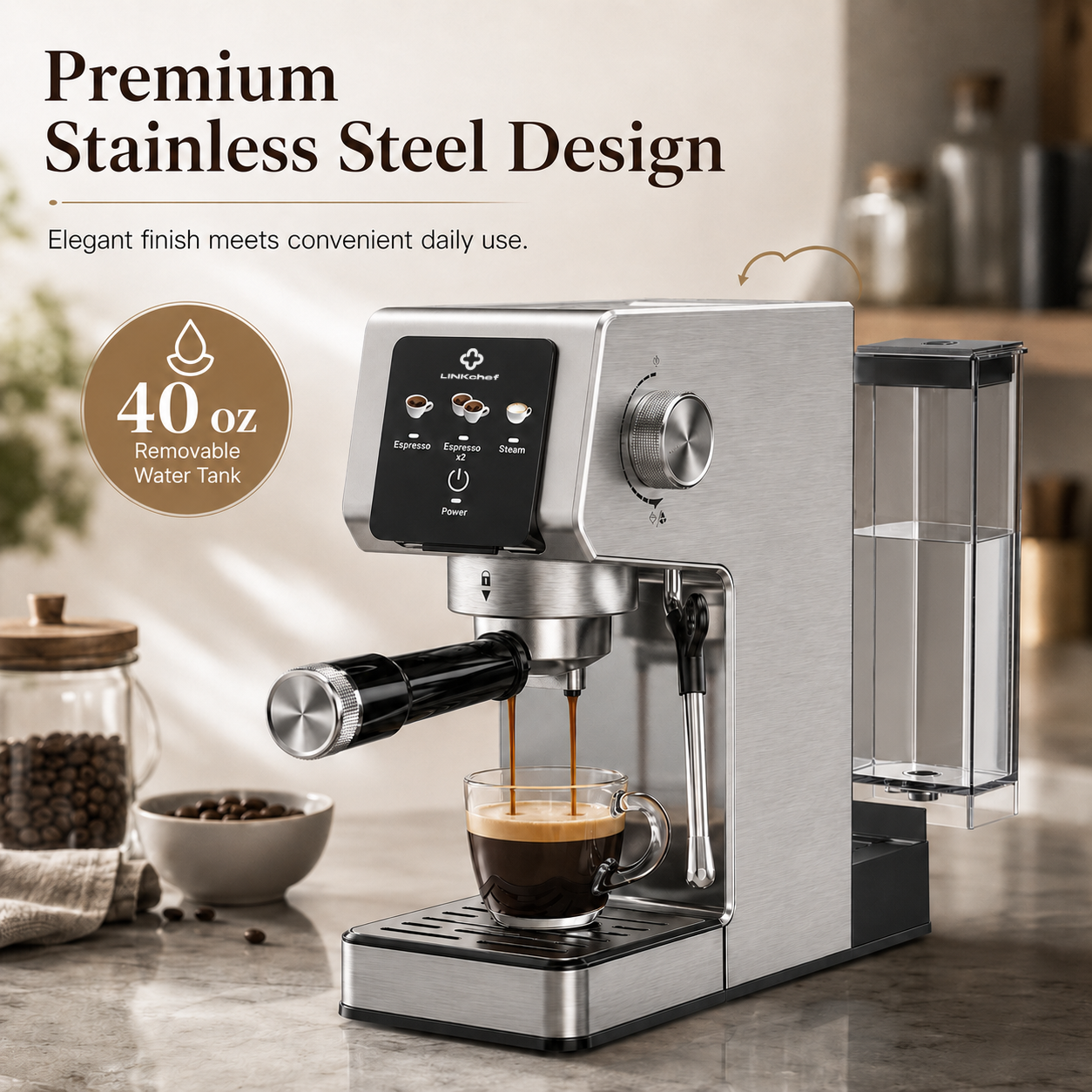 LINKChef 20-Bar Espresso Machine with Automatic Steam Wand photo 7