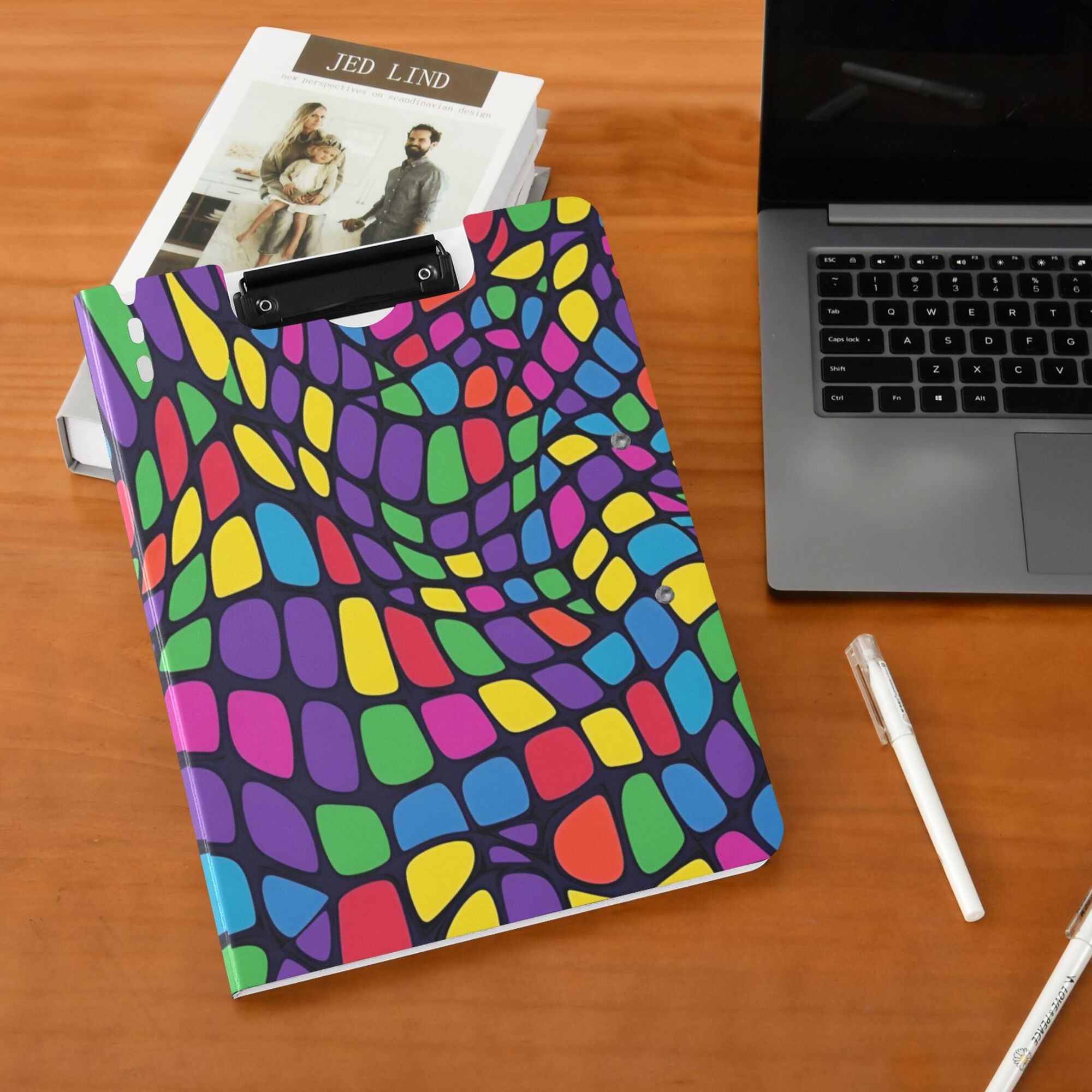 FORMRS A4 Clipboard Folder with Pen Holder Horizontal Foldable School Office Binder, Colorful Psychedelic