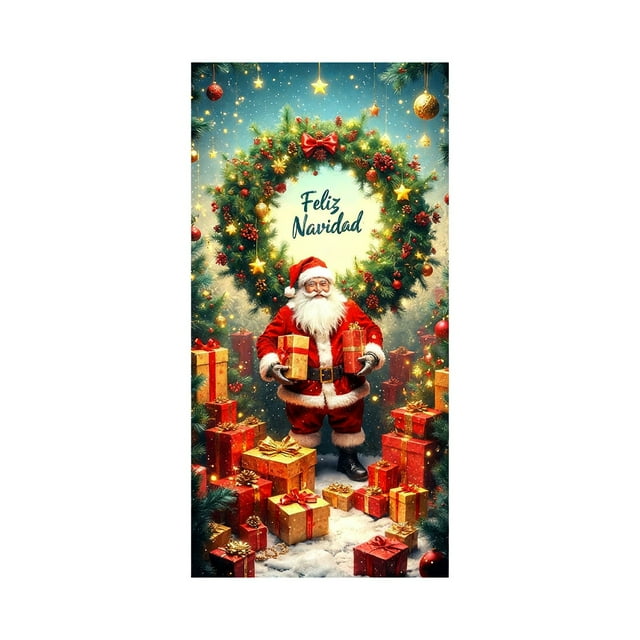 Qiulaii 2 Pcs Rideau de Porte de Noël Festif avec Père Noël - Déco de Fête des Fêtes pour Porte d'Entrée et Mur, Tissu Polyester Durable, Facile à Installer, Décoration Saisonnière Réutilisable 35*71 Po
