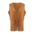 thumbnail image 6 of GEWSEY Women Tassel Vest 70s Hippie Cowgirl Western Suede Rivets Sleeveless Fringe Waistcoat Streetwear Outerwear (Yellow, XXL), 6 of 9