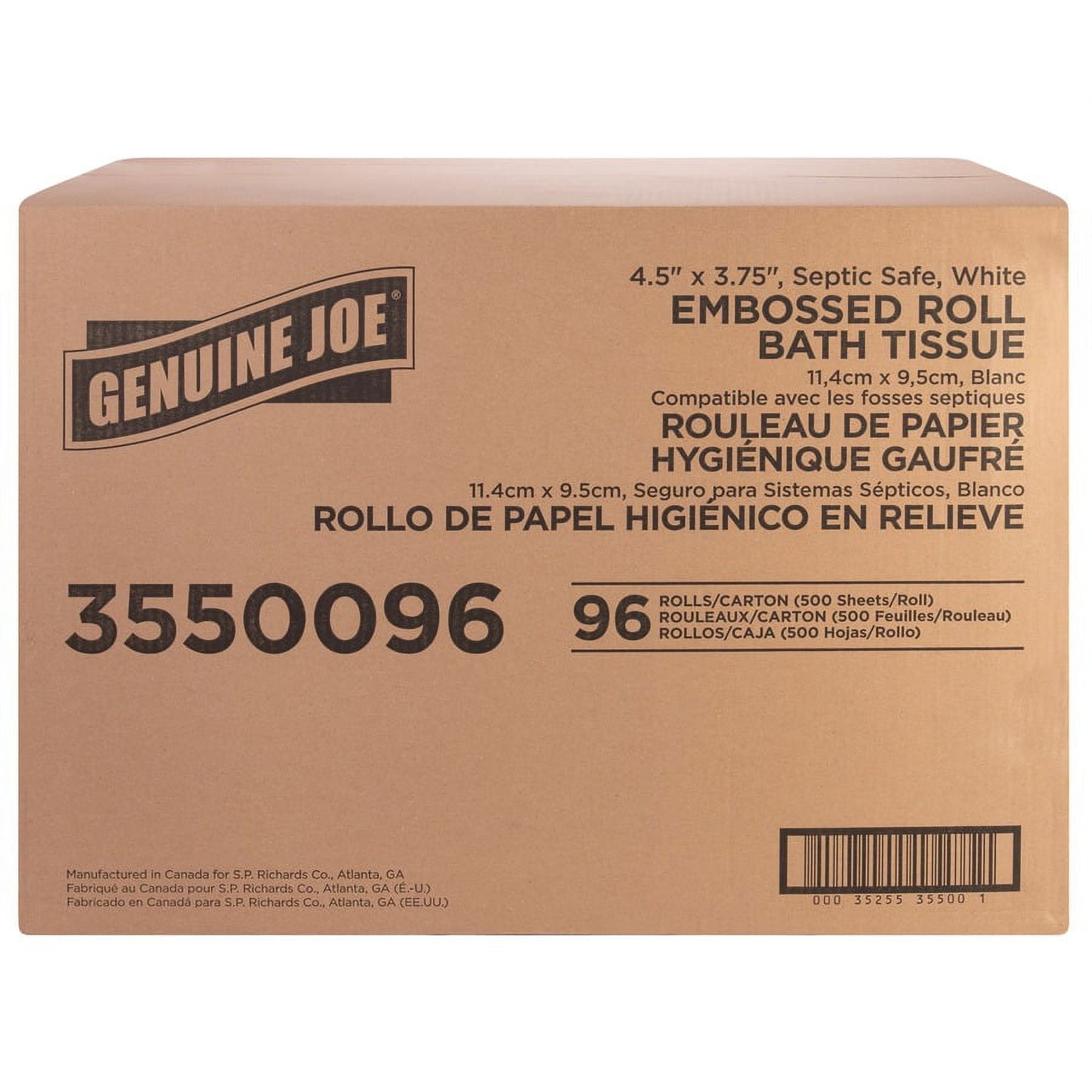 Genuine Joe 2-ply Bath Tissue - 2 Ply - 4.50" X 3" - 500 Sheets/roll - White - Fiber - Perforated, Absorbent, Soft - For Bathroom, Restroom - 96 / Carton