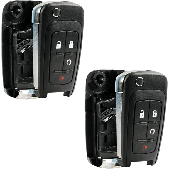 Key Fob Keyless Entry Remote Flip Shell Case & Pad fits Chevy 2010-2017 Equinox / 2012-2017 Sonic / 2015-2017 Trax / 2010-2017 Terrain, Set of 2