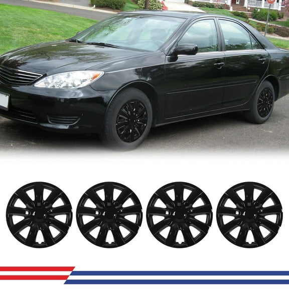 (4Pcs/Set)15" Hubcaps Steel Wheel Rims Cover Fit for 2002-2006 Toyota CAMRY PP Material Snap On Installation(15-Inch, Black Lacquer)