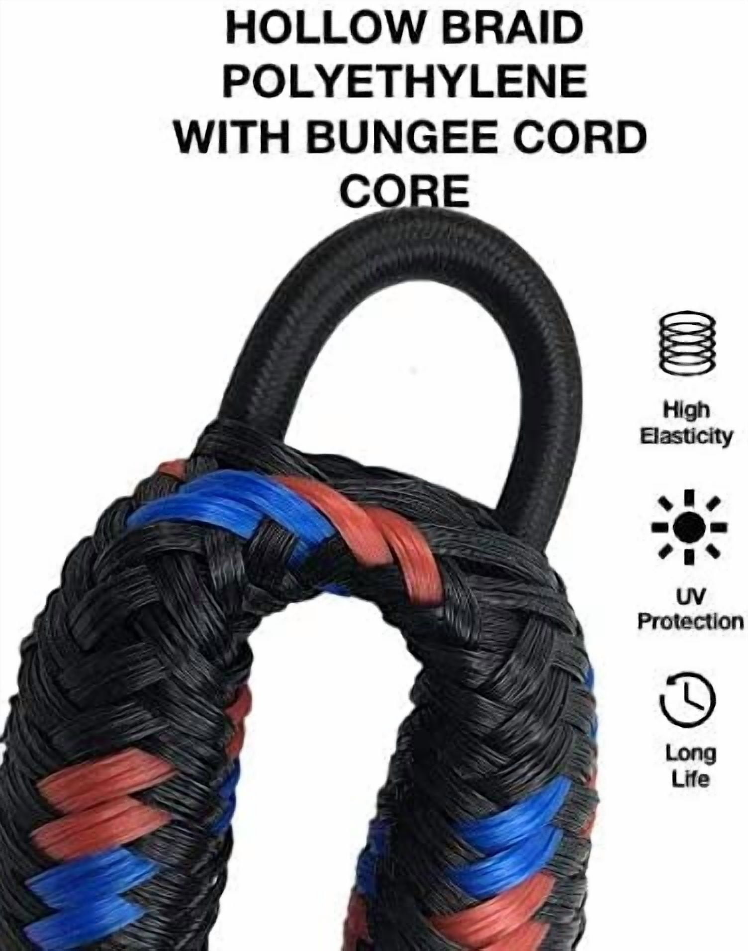 ABCISI 4 Feet Bungee Dock Line, Mooring Rope with Stainless Steel Clip Accessories - 2-Pack, Built-in Snubber, Compatible with Kayak, Canoe, Pontoon, Power Boat