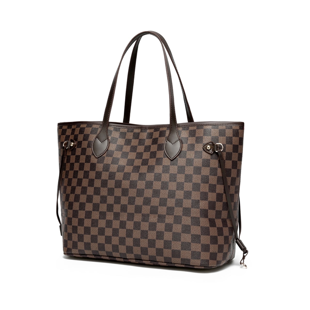 MK Gdledy Checkered Tote Shoulder Purse 3pcs set Handbags Bag with 2 inner  pouch PU Vegan Leather 