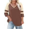 thumbnail image 2 of Women's Loose Fit V-Neck 3/4 Sleeve T-Shirt Top with Printed Shoulder Detail for Casual Wear, 2 of 6