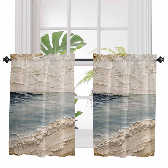 Blue Coastal Bathroom Window Curtain, Abstract Brown Beach Vintage Modern Art Light Filtering Coffee Kitchen Curtains, Bedroom Living Room Curtains 2 Panel 84"x45"