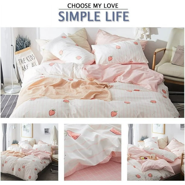 ZMLEVE Pure Cotton Women Girls Duvet Cover Cute Quilt Cover Kawaii Strawberry Bedding Set 3 PCS One Comfy Comforter Cover with Two Pillowcases Valuable Gift for Baby Teens Adults Twin Walmart