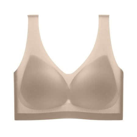 

MRULIC tube tops for women Womens Unwired Padded Bra Top Sexy Everyday Basics Deep V Neck Beige + 3XL