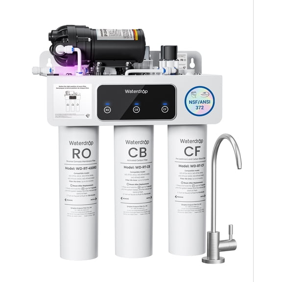 Restored Waterdrop WD-T3-C Reverse Osmosis Water Filter,450GPD,8-Stage Under Sink RO Water Filter, 450G Tankless Water Filtration System, 2:1 Pure to Drain, BPA Free, Plug-in Required (Refurbished)