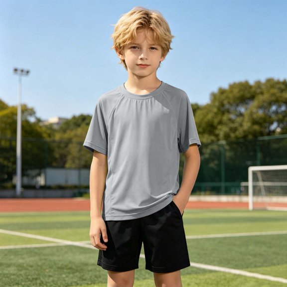 SOFTCCLO Boys T-shirts Short Sleeve Crewneck Solid Color Tops Ice Silk Mesh Summer Fall Sport Casual Kids T Shirts Size 11-12Y