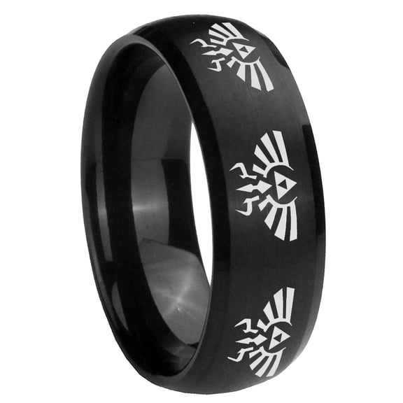 Multiple Zelda Dome Brush Black Polish Edge Tungsten Ring 10MM