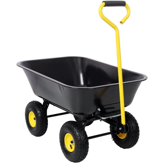LuckyNote 600 LB Heavy Duty Metal Dumping Cart, 4 Cubic Feet Utility Garden Wagon with 10 Inch Tires for Yard Work, Black