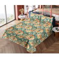 thumbnail image 4 of Ambesonne Floral Fitted & Flat Sheet with Shams 4 Pcs Set, Nature Passiflora Artwork, Queen, Teal Pale Yellow Orange, 4 of 5