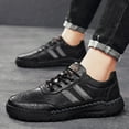 thumbnail image 6 of Mens Casual Leather Shoes Breathable Driving Loafers Walking Comfortable Fashion Lace Up Non-slip Sneakers Slip On Flat Black 7.5 US, 6 of 7