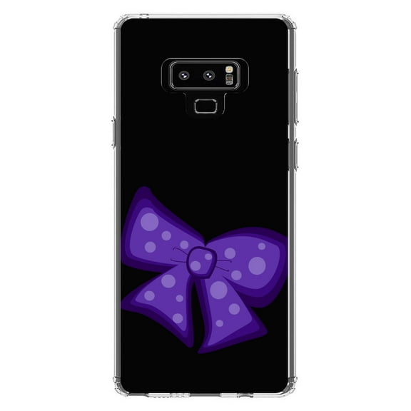 DistinctInk Clear Shockproof Hybrid Case for Samsung Galaxy Note 9 - TPU Bumper, Acrylic Back, Tempered Glass Screen Protector - Purple Black Bow Ribbon - Cartoon Bows / Ribbons