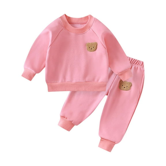 Cethrio Kids Girls Cotton Outfit Sets, 2 Piece Long Sleeve Warm Sweatshirts and Sweatpants Sets Pink Size 5 T