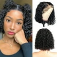 thumbnail image 1 of 13x4 Bob Water Wave lace Front Wigs Human Hair Pre Plucked For Black Women 10 Inch Brazilian Hair Short Bob Lace Frontal Wigs 150% Density Natural Black, 1 of 6