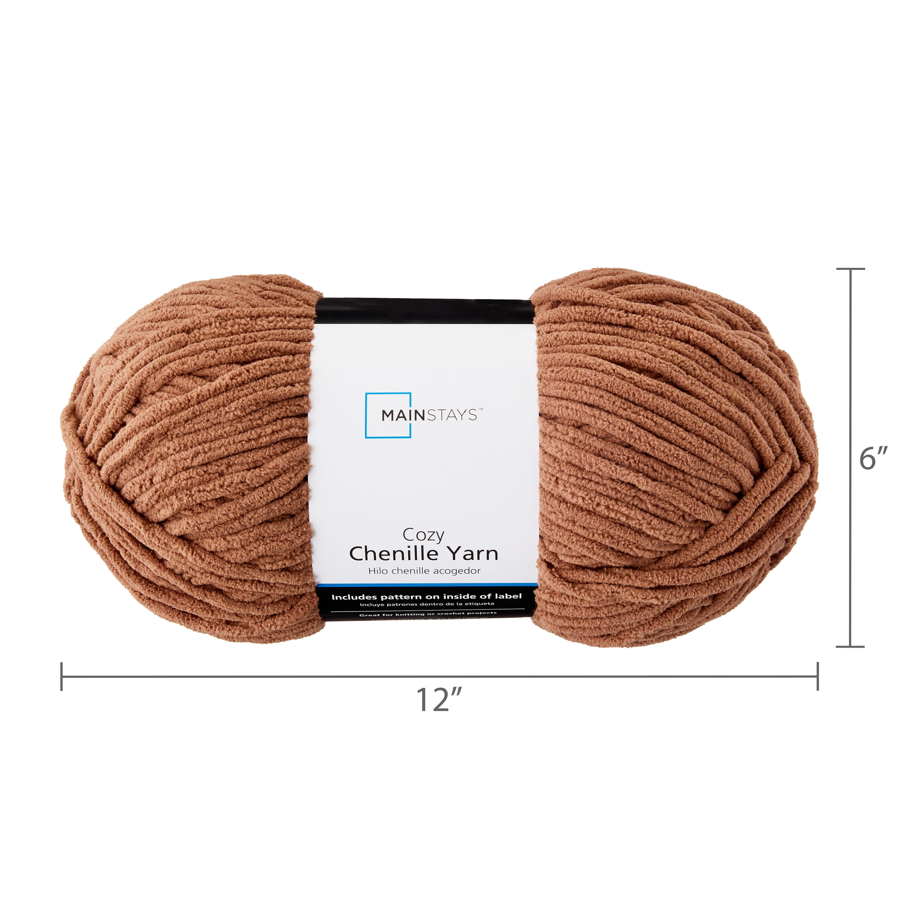 Mainstays Cozy Chenille Yarn, 220 yd, Toffee, 100% Polyester, Bulky, Pack of 4