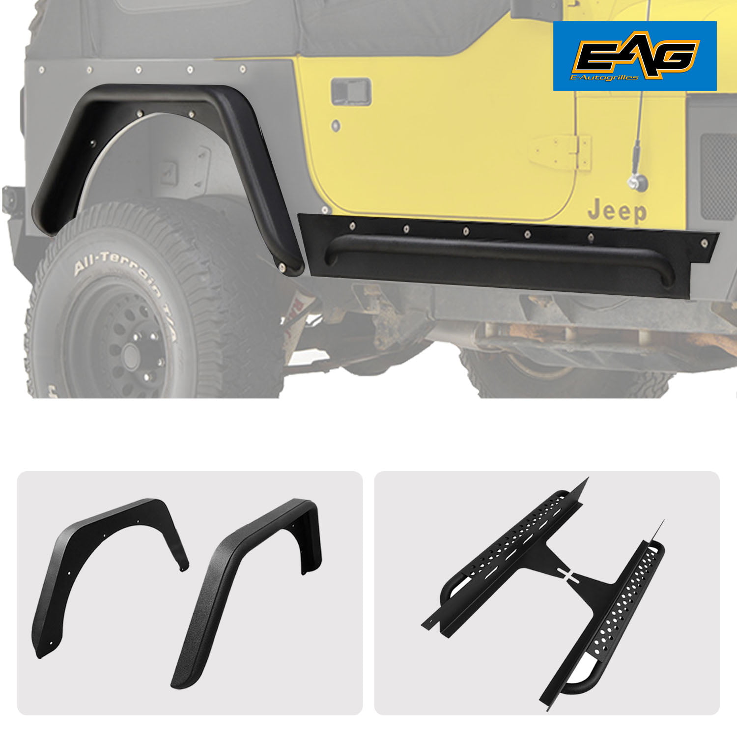 EAG Rear Corner Guard Rock Metal a Pair Armor Fit for 87-96 Jeep Wrangler YJ 